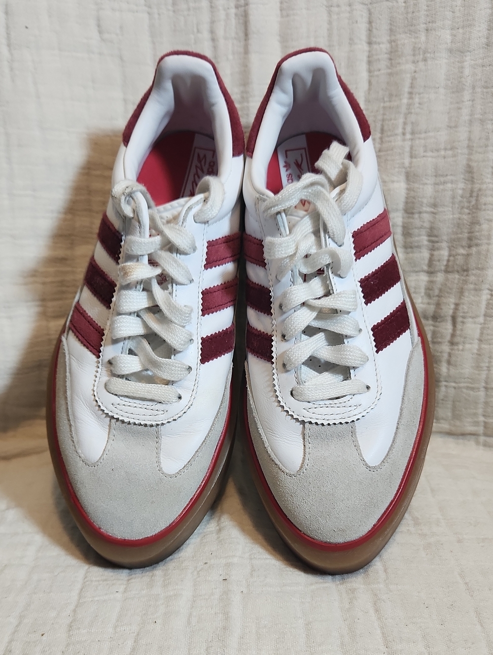 adidas Women's White Sneakers with Burgundy Stripes